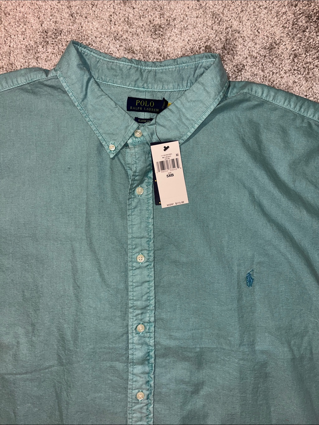 New Big Man $115 Green Acid Wash Polo Ralph Lauren Ss Cotton Summer Shirt 5x Big